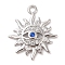 Brass Micro Pave Cubic Zirconia Pendants, Cadmium Free & Nickel Free & Lead Free, Evil Eye with Sun, Real Platinum Plated, 15.5x13.5x2.5mm, Hole: 1.2mm