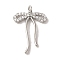 Brass Micro Pave Clear Cubic Zirconia Pendants, Cadmium Free & Lead Free, Bowknot, Platinum, 24x18x2mm, Inner Diameter: 3mm