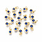 Brass with Single Cubic Zirconia Charms, Single Stone Charms, Flat Round, Golden, Blue, 6.5x4.5x2mm, Hole: 2.5~3mm