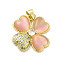 Rack Plating Brass Micro Pave Cubic Zirconia Pendants, with Cat Eye, Long-Lasting Plated, Cadmium Free & Lead Free, Flower Charm, PeachPuff, 21x19.5x4mm, Hole: 4x3.5mm