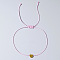 Brass Heart Beaded Bracelets, Adjustable Fiber Cord Bracelets for Cuople Friends, Pink, Inner Diameter: 11 inch(28cm)