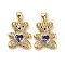 Brass Micro Pave Cubic Zirconia Pendants, Real 18K Gold Plated, Lead Free & Cadmium Free, Bear with Heart, Indigo, 19.5x14.5x4mm, Hole: 4x3.5mm