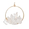 Natural Quartz Crystal Pendants, Rock Crystal Pendants, Nuggets Charms with Brass Linking Rings, Light Gold, 36~38x30x16~20mm, Hole: 2.2mm