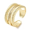 Rack Plating Brass Pave Clear Cubic Zirconia OPen Cuff Rings, Cadmium Free & Lead Free, Long-Lasting Plated, Real 18K Gold Plated, Adjustable