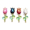 UV Plated Acrylic Flower Links Connector Charms, with Glass Leaf, Golden, Mixed Color, 39.5~40x14~15x12mm, Hole: 2~2.3mm