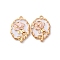 Brass Enamel Pendants, Oval with Rose Charm, Cadmium Free & Nickel Free & Lead Free, Real 18K Gold Plated, Pink, 18.5x12.5x2.5mm, Hole: 1.4mm