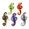 Handmade Gold Sand Lampwork Big Pendants, Musical Note Charms, Mixed Color, 62~67x26.5~29x14~15.5mm, Hole: 3.5~5x8~10mm