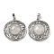 Natural Quartz Crystal Rock Crystal Pendants, Rack Plating Brass Hollow Flat Round Charms, Cadmium Free & Lead Free, Platinum, 36.5x33x9.5mm, Hole: 7.5x5mm