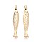 Brass Pendants, Fish, Real 18K Gold Plated, 34x5.5x4mm, Hole: 3.5x2.2mm