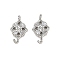 Brass Connector Charms, Rhombus with Flower Links, Platinum, 13x7x2.5mm, Hole: 1.2mm