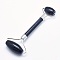 Synthetic Blue Goldstone Brass Face Massager, Facial Rollers, Platinum, 142~150x54~58x19~22mm