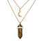 Natural Tiger Eye Cone Pendant Double Layer Necklace, with Moon Charms, 19.69 inch(50cm)