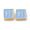 304 Stainless Steel Enamel Beads, Real 14K Gold Plated, Square with Letter, Letter H, 8x8x4mm, Hole: 2mm