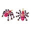 Halloween Theme Dyed Synthetic Turquoise & Glass Seed Beads Pendants, Skull Spider Charms, Deep Pink, 32x32x18mm, Hole: 3x2.5mm