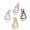 Brass Micro Pave Cubic Zirconia Pendants, Heart Charms, Mixed Color, 12.5x8x2mm, Hole: 3mm