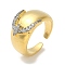 Rack Plating Brass Micro Pave Cubic Zirconia Cuff Finger Rings for Women, Cadmium Free & Lead Free, Long-Lasting Plated, Real 18K Gold Plated, 13mm, Inner Diameter: adjustable