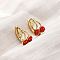 Cherry Brass Micro Pave Clear Cubic Zirconia Hoop Earrings, with Enamel, Rack Plating, Lasting Plated, Cadmium Free & Lead Free, Real 18K Gold Plated, Crimson, 13.5x14x9mm