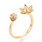 Lotus Flower Brass Micro Pave Clear Cubic Zirconia Cup Peg Ring Settings, Cuff Ring Settings for Half Drilled Beads, Cadmium Free & Nickel Free & Lead Free, Real 18K Gold Plated, 9mm, Inner Diameter: 17~17.5mm