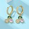 Brass Micro Pave Cubic Zirconia Hoop Earrings, Lead Free & Cadmium Free, Long-Lasting Plated, Rack Plating, Cherry, Real 18K Gold Plated, 28x12mm