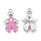 October Breast Cancer Pink Awareness Ribbon, with Angel Wing Alloy Enamel Pendants, with Rhinestone, Pearl Pink, 23.5x15x2mm