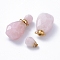 Faceted Natural Rose Quartz Openable Perfume Bottle Pendants, with Golden Tone 304 Stainless Steel Findings, 36.5~37x18~18.5x13.5mm, Hole: 1.8mm, Bottle Capacity: 1ml(0.034 fl. oz)