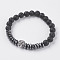 Synthetic Hematite Stretch Bracelets, with Natural Lava Rock and Alloy Findings, Lion, Antique Silver, Original Color, 2-1/4 inch(57mm)