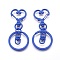 Iron Heart Split Key Rings, Keychain Clasp Findings, Lead Free & Nickel Free, Blue, 68x30x6mm