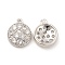 Brass Micro Pave Cubic Zirconia Charms, Flat Round Charms, Cadmium Free & Nickel Free & Lead Free, Platinum, Clear, 12x10x3mm, Hole: 1.2mm