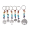 6Pcs Tibetan Style Alloy Tree of Life Keychains, with Chakra Gemstone Chips and Iron Split Key Rings, Mixed Shapes, 10.2cm