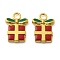 304 Stainless Steel Pendants, Gift Box Charm, with Enamel, Ion Plating(IP), Real 18K Gold Plated, 20x14x3mm, Hole: 2.5mm