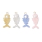 Glass Seed Beaded Fish Pendants, with Round Shell Pearl Bead & 304 Stainless Steel Open Jump Rings Loop, Mixed Color, 34.5x16x6mm, Hole: 3mm