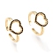 Adjustable Brass Micro Pave Cubic Zirconia Cuff Rings, Open Rings, Long-Lasting Plated, Heart, Black, Golden, US Size 6(16.5mm)