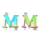 Ion Plating(IP) 304 Stainless Steel Charms, Laser Cut, Alphabet, Rainbow Color, Letter.M, 12x11.5x0.8mm, Hole: 1mm