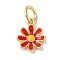 Brass Enamel Charms, with Jump Ring, Long-Lasting Plated, Lead Free & Cadmium Free, Flower Charms, Real 18K Gold Plated, Red, 10x7.5x2mm, Hole: 3mm