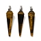 Natural Tiger Eye Pointed Pendants, Faceted Cone Charms with Platinum Plated Barss Snap on Bails, 35~35.5x8~8.5mm, Hole: 6.5x4mm