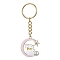 Moon with Rabbit Alloy Enamel Pendant Keychain, with Iron Split Key Rings, Rabbit, 8.6cm