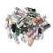 Natural Mixed Stone Faceted Pendants, Sword Shaped Charms with Rack Plating Brass Findings, Platinum, Mixed Dyed and Undyed, 28~29x6~7x7.5~8mm, Hole: 1.5mm