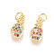 Brass Micro Pave Cubic Zirconia Pendants, with Jump Rings, Long-Lasting Plated, Pineapple, Colorful, Golden, 14x6.5x2.5mm, Hole: 3mm