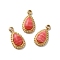 Natural Rhodochrosite Teardrop Charms, with 304 Stainless Steel Settings, Real 14K Gold Plated, 11.5x6x4mm, Hole: 1.4~1.5mm