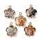 Natural Crazy Agate Pendants, Flower Charms with Brass Findings, Golden, 23~24x21x6mm, Hole: 1.8mm
