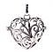 Rack Plating Brass Cage Pendants, Nickel Free, For Chime Ball Pendant Necklaces Making, Hollow Heart, Platinum, 31x33x15.5mm, Hole: 3x7mm, inner measure: 22x26mm