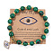 Natural Malachite Round Beads Stretch Bracelets, Alloy Micro Pave Clear Cubic Zirconia Evil Eye Charm Bracelets for Women, 7-1/2 inch(19cm)