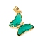 Glass Pendants, with Brass Clear Micro Pave Cubic Zirconia, Butterfly, Golden, Green, 24x21x4mm, Hole: 5.5x3.5mm