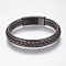 Braided Leather Cord Bracelets, with 304 Stainless Steel Magnetic Clasps, Coconut Brown, 8-5/8 inch(220mm), 36x13x8mm