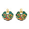 Alloy Enamel Pendants, Cadmium Free & Lead Free, with Jump Rings, Matte Gold Color, Auspicious Clouds Lock with Flower, Dark Green, 17x19.5x2.5mm, Jump Ring: 5x1mm, 3mm inner diameter