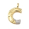 Brass Micro Pave Cubic Zirconia Pendants, Cadmium Free & Nickel Free & Lead Free, Letter Charms, Real 18K Gold Plated, Letter C, 27.5x16.5x4mm, Hole: 5x2.5mm