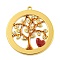 Ion Plating(IP) 304 Stainless Steel Rhinestone Pendants, with Enamel, Real 18K Gold Plated, Flat Round with Tree Charm, Chocolate, 39x35x2mm, Hole: 2mm