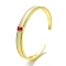 Brass Micro Pave Clear Cubic Zirconia Open Cuff Bangles, Red Glass Bangles for Women, Real 18K Gold Plated, Rectangle, Inner Diameter: 2-3/8 inch(5.9cm)