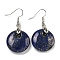 Rack Plating Brass Flat Round Dangle Earrings for Women, with Natural Lapis Lazuli, Cadmium Free & Lead Free, Platinum, 49x23mm