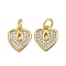 Brass Micro Pave Cubic Zirconia Pendants, Heart Charms, with Jump Ring, Real 16K Gold Plated, 11x10x1.5mm, Hole: 3.5mm